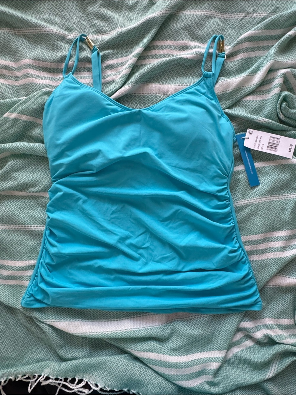 NWT Bleu Rod Beattie Turquoise Ruched Swim Tankini Top Lagunita Blue